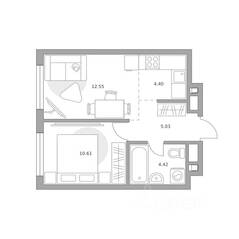ЖК «Гранель Коломенское», планировка 2-комнатной квартиры, 37.01 м²