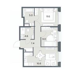 ЖК «Станиславский», планировка 2-комнатной квартиры, 54.20 м²