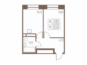 ЖК «Западная Ивантеевка», планировка 1-комнатной квартиры, 32.90 м²