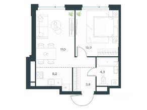 ЖК «Level Мичуринский», планировка 2-комнатной квартиры, 44.20 м²