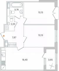МЖК «Дубровский», планировка 2-комнатной квартиры, 60.41 м²