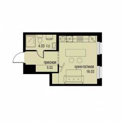 ЖК «ID Murino III», планировка студии, 25.08 м²