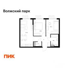 ЖК «Волжский парк», планировка 2-комнатной квартиры, 51.40 м²