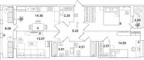 ЖК «Cube», планировка 3-комнатной квартиры, 85.10 м²