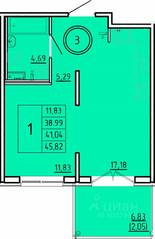 МЖК «Образцовый квартал 16», планировка 1-комнатной квартиры, 38.99 м²