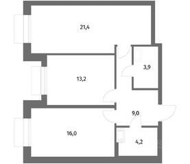 ЖК «Парусная 1», планировка 2-комнатной квартиры, 67.70 м²