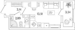 ЖК «Гранат», планировка студии, 21.31 м²