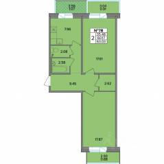 ЖК «Смарт», планировка 2-комнатной квартиры, 63.03 м²
