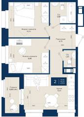 ЖК «Новатория», планировка 2-комнатной квартиры, 47.09 м²