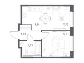 ЖК «Квартал Западный», планировка 1-комнатной квартиры, 34.60 м²