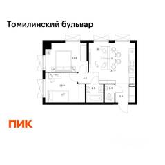 ЖК «Томилинский бульвар», планировка 2-комнатной квартиры, 49.80 м²