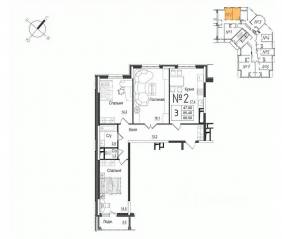 ЖК «Школьный» (Наро-Фоминск), планировка 3-комнатной квартиры, 89.00 м²