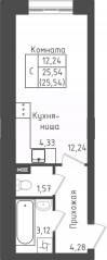 ЖК «Зеленый Оазис-Город», планировка студии, 25.54 м²