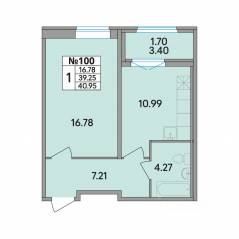 ЖК «Рождественский квартал», планировка 1-комнатной квартиры, 40.95 м²