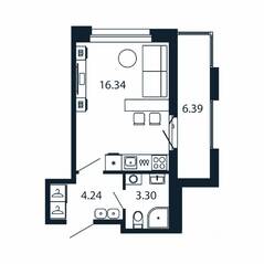 ЖК «Полис Новоселье», планировка студии, 25.80 м²