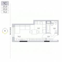 ЖК «Пироговская Ривьера», планировка студии, 25.80 м²