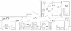 ЖК «Гранат», планировка 2-комнатной квартиры, 54.22 м²