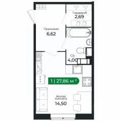 ЖК «Sertolovo Park», планировка студии, 27.00 м²