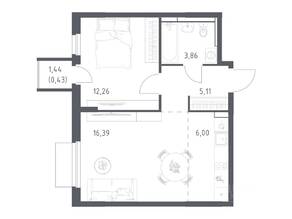 ЖК «Мытищи Парк», планировка 1-комнатной квартиры, 44.05 м²