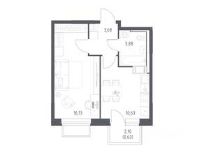 ЖК «Томилино Парк», планировка 1-комнатной квартиры, 34.95 м²