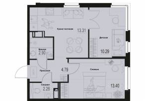 ЖК «ID Murino III», планировка 2-комнатной квартиры, 46.95 м²