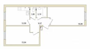 ЖК «Granholm Village», планировка 2-комнатной квартиры, 59.50 м²