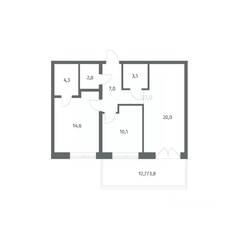 ЖК «NEWПИТЕР», планировка 2-комнатной квартиры, 66.17 м²