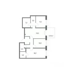 ЖК «Парусная 1», планировка 3-комнатной квартиры, 92.20 м²