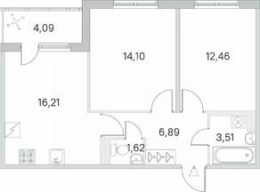 ЖК «Югтаун. Олимпийские кварталы», планировка 2-комнатной квартиры, 56.84 м²