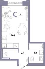 ЖК «Страна.Заречная», планировка студии, 25.10 м²