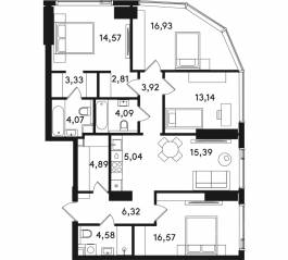 ЖК «Solos», планировка 4-комнатной квартиры, 115.65 м²