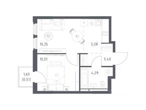 ЖК «Космический Квартал», планировка 1-комнатной квартиры, 33.44 м²