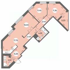 ЖК «Огни Залива», планировка 3-комнатной квартиры, 81.81 м²