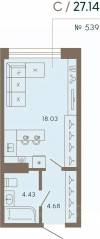 Апарт-комплекс «17/33 Петровский остров», планировка студии, 27.14 м²
