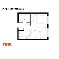 ЖК «Ильинские луга», планировка 1-комнатной квартиры, 31.59 м²