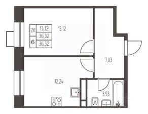 ЖК «Новая Ивантеевка», планировка 1-комнатной квартиры, 36.30 м²