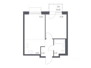 ЖК «Новое Внуково», планировка 1-комнатной квартиры, 38.88 м²