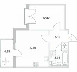 МЖК «Любоград», планировка 1-комнатной квартиры, 39.63 м²