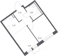ЖК «Молжаниново», планировка 1-комнатной квартиры, 34.68 м²
