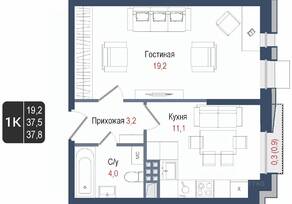 ЖК «Киноквартал», планировка 1-комнатной квартиры, 37.50 м²