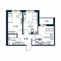ЖК «Полис ЛАВрики», планировка 2-комнатной квартиры, 45.70 м²