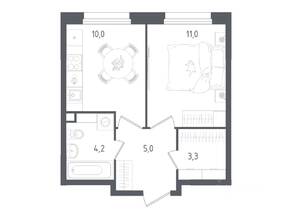 ЖК «Ольховый Квартал», планировка 1-комнатной квартиры, 33.50 м²