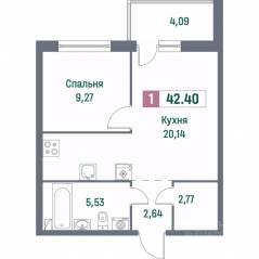 ЖК «Фотограф», планировка 1-комнатной квартиры, 42.40 м²