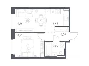 ЖК «Квартал Строгино», планировка 1-комнатной квартиры, 34.73 м²
