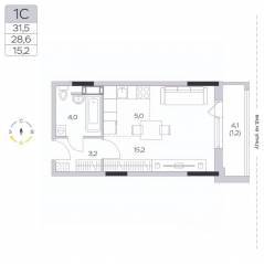 ЖК «Пироговская Ривьера», планировка студии, 28.80 м²