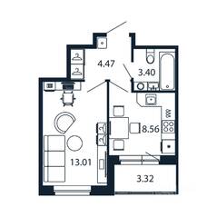 ЖК «Полис Новоселье», планировка 1-комнатной квартиры, 31.10 м²