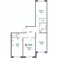 ЖК «Фотограф», планировка 3-комнатной квартиры, 87.75 м²