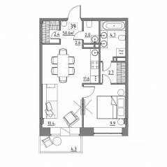 Апарт-комплекс «Residence 15», планировка 2-комнатной квартиры, 50.60 м²