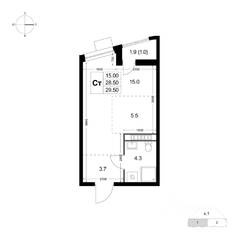 ЖК «Легенда Коренево», планировка студии, 29.60 м²