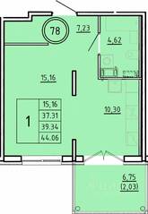 МЖК «Образцовый квартал 16», планировка 1-комнатной квартиры, 37.31 м²